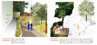 Fig. 6. School-City Project: for a sharing system of open spaces. Scenarios of sharing uses, School building Bruno Buozzi in Pescara.
