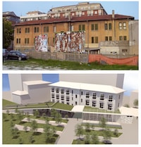 Fig. 7. Public Heritage valorisation. Project for the renewal of Ferrhotel Building in Pescara. Actual situation and hypothesis of building recovery.